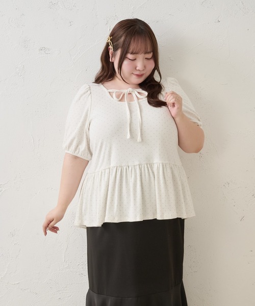 Louiosy(ルオシー)の「【Louiosy】【大きいサイズ】ラメドットテレコリブペプラムトップス(Tシャツ/カットソー・レディース・チャコールグレー/オフホワイト/ブルー・4L/3L/LL)」の18枚目の写真