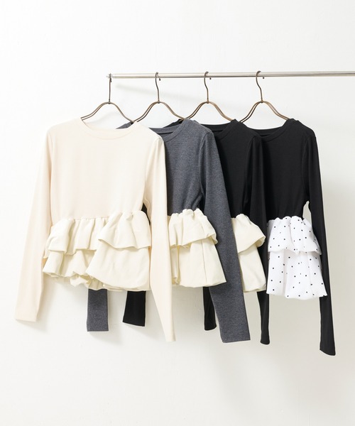 en CAnAF(エンカナフ)の「【大人可愛いシルエット】カットリブバルーンペプラムプルオーバー(Tシャツ/カットソー・レディース・ブラック/アイボリー/チャコールグレー/ブラック系1・フリー)」の16枚目の写真