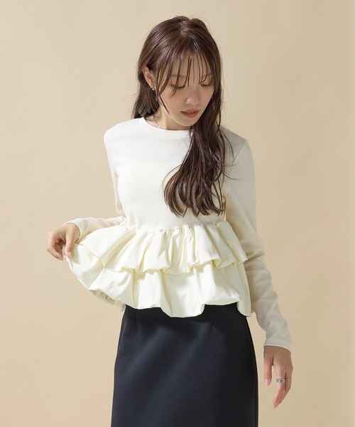 en CAnAF(エンカナフ)の「【大人可愛いシルエット】カットリブバルーンペプラムプルオーバー(Tシャツ/カットソー・レディース・ブラック/アイボリー/チャコールグレー/ブラック系1・フリー)」の11枚目の写真