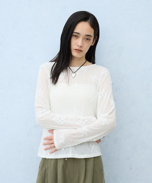 JEANASIS(ジーナシス)の「3DレースLS TEE/1067538(Tシャツ/カットソー・レディース・ホワイト/ブルー系その他/ブラック・FREE)」の16枚目の写真