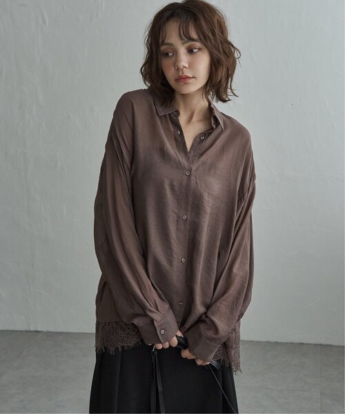 notch.(ノッチ)の「シアーレース付きシャツ(シャツ/ブラウス・レディース・ブラック/ブラウン/オフホワイト・M)」の5枚目の写真