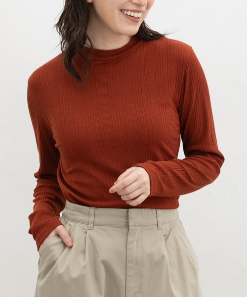 Honeys(ハニーズ)の「ランダムリブハイネックT(Tシャツ/カットソー・レディース・ブラック/レッド/ブラウン/グリーン/ブルー/オフホワイト/オレンジ・L/LL/S/M)」の7枚目の写真