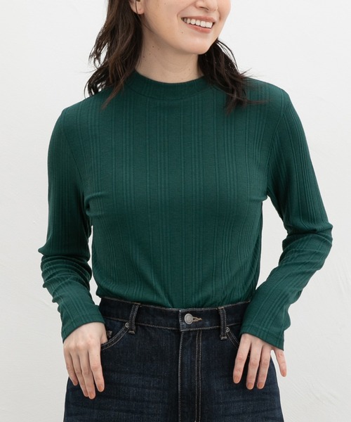 Honeys(ハニーズ)の「ランダムリブハイネックT(Tシャツ/カットソー・レディース・ブラック/レッド/ブラウン/グリーン/ブルー/オフホワイト/オレンジ・L/LL/S/M)」の4枚目の写真