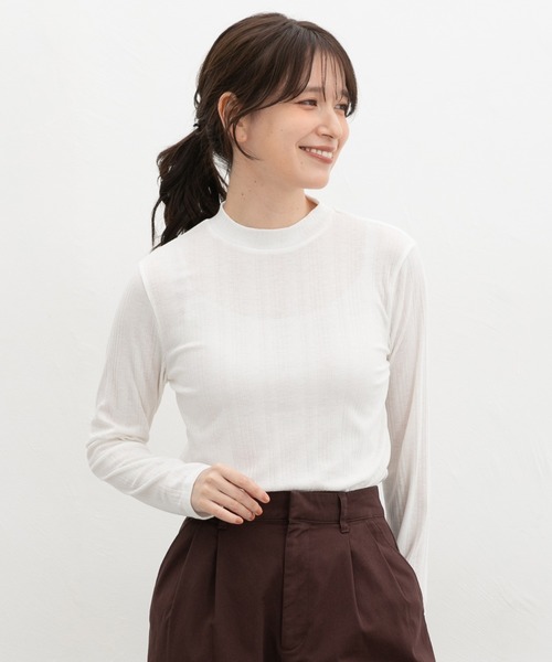 Honeys(ハニーズ)の「ランダムリブハイネックT(Tシャツ/カットソー・レディース・ブラック/レッド/ブラウン/グリーン/ブルー/オフホワイト/オレンジ・L/LL/S/M)」の9枚目の写真