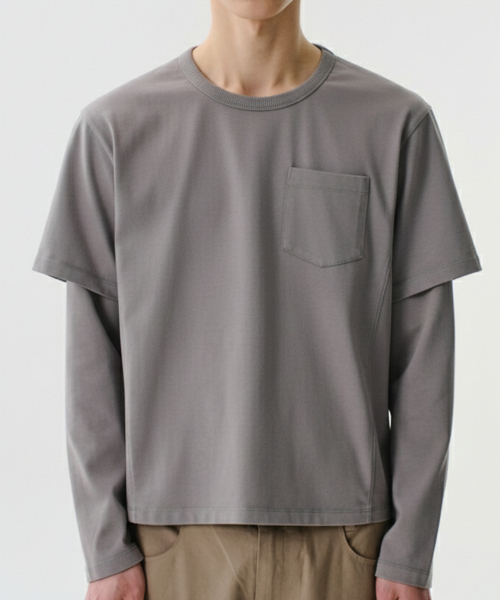 DIVEIN(ダイブイン)の「LAYERED WASHING LONG SLEEVE (GRAY)(Tシャツ/カットソー・メンズ・その他・1/2/0)」の1枚目の写真