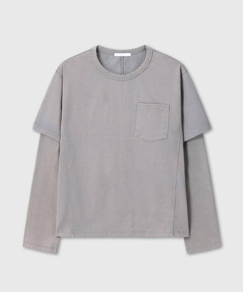 DIVEIN(ダイブイン)の「LAYERED WASHING LONG SLEEVE (GRAY)(Tシャツ/カットソー・メンズ・その他・1/2/0)」の3枚目の写真
