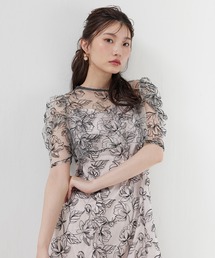 花柄シアーレースリボンドレス2点セット パーティー 結婚式 お呼ばれ オケージョン