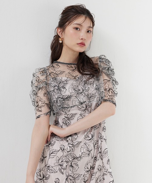 Kana(カナ)の「花柄シアーレースリボンドレス2点セット パーティー 結婚式 お呼ばれ オケージョン(ドレス・レディース・グリーン/ブラック系その他/ブラック/ブルー系その他/イエロー・M)」の2枚目の写真
