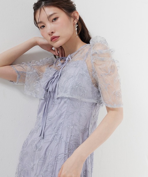 Kana(カナ)の「花柄シアーレースリボンドレス2点セット パーティー 結婚式 お呼ばれ オケージョン(ドレス・レディース・グリーン/ブラック系その他/ブラック/ブルー系その他/イエロー・M)」の4枚目の写真