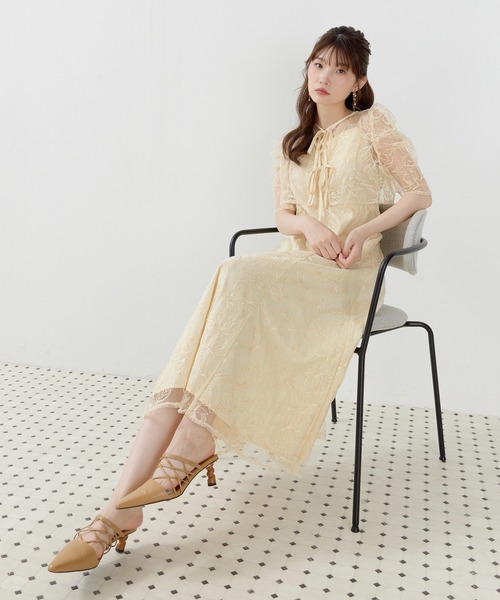 Kana(カナ)の「花柄シアーレースリボンドレス2点セット パーティー 結婚式 お呼ばれ オケージョン(ドレス・レディース・グリーン/ブラック系その他/ブラック/ブルー系その他/イエロー・M)」の5枚目の写真