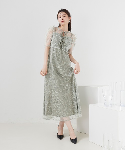 Kana(カナ)の「花柄シアーレースリボンドレス2点セット パーティー 結婚式 お呼ばれ オケージョン(ドレス・レディース・グリーン/ブラック系その他/ブラック/ブルー系その他/イエロー・M)」の3枚目の写真