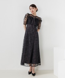 花柄シアーレースリボンドレス2点セット パーティー 結婚式 お呼ばれ オケージョン