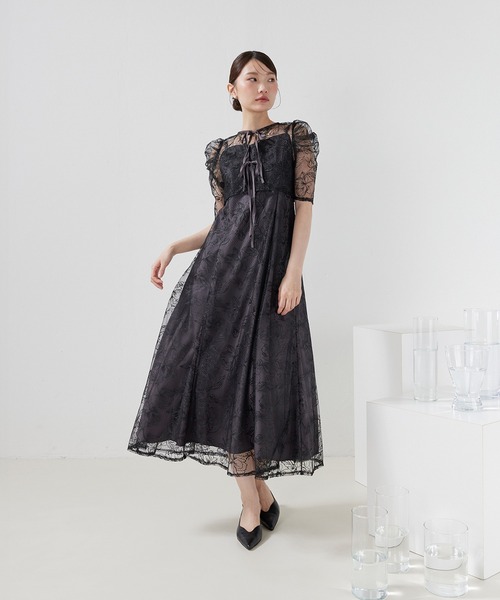 Kana(カナ)の「花柄シアーレースリボンドレス2点セット パーティー 結婚式 お呼ばれ オケージョン(ドレス・レディース・グリーン/ブラック系その他/ブラック/ブルー系その他/イエロー・M)」の13枚目の写真