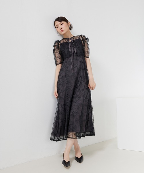 Kana(カナ)の「花柄シアーレースリボンドレス2点セット パーティー 結婚式 お呼ばれ オケージョン(ドレス・レディース・グリーン/ブラック系その他/ブラック/ブルー系その他/イエロー・M)」の11枚目の写真