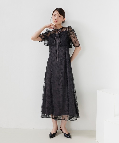 Kana(カナ)の「花柄シアーレースリボンドレス2点セット パーティー 結婚式 お呼ばれ オケージョン(ドレス・レディース・グリーン/ブラック系その他/ブラック/ブルー系その他/イエロー・M)」の6枚目の写真