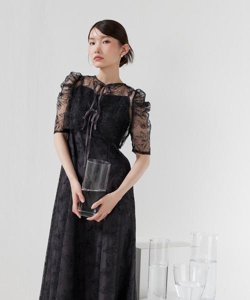 Kana(カナ)の「花柄シアーレースリボンドレス2点セット パーティー 結婚式 お呼ばれ オケージョン(ドレス・レディース・グリーン/ブラック系その他/ブラック/ブルー系その他/イエロー・M)」の9枚目の写真