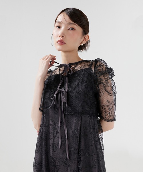 Kana(カナ)の「花柄シアーレースリボンドレス2点セット パーティー 結婚式 お呼ばれ オケージョン(ドレス・レディース・グリーン/ブラック系その他/ブラック/ブルー系その他/イエロー・M)」の7枚目の写真
