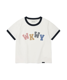 ウィメンズスリムベイビーフィットリンガー半袖Tシャツホワイト