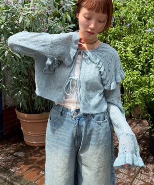 w closet(ダブルクローゼット)の「BIGカラーニットボレロ(ニット/セーター・レディース・グレー/ブルー/オレンジ/アイボリー・FREE)」の3枚目の写真