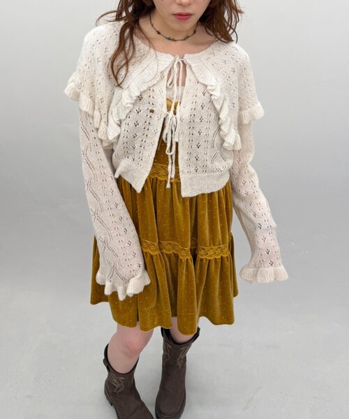 w closet(ダブルクローゼット)の「BIGカラーニットボレロ(ニット/セーター・レディース・グレー/ブルー/オレンジ/アイボリー・FREE)」の2枚目の写真