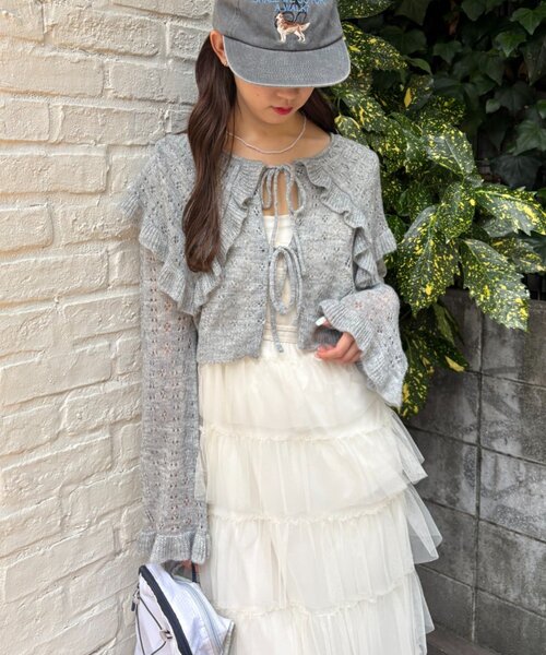 w closet(ダブルクローゼット)の「BIGカラーニットボレロ(ニット/セーター・レディース・グレー/ブルー/オレンジ/アイボリー・FREE)」の12枚目の写真