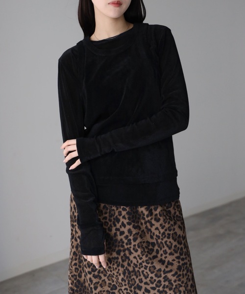 YENNA(イェンナ)の「シアーフロッキーレイヤードセット / Tシャツ+タンク(Tシャツ/カットソー・レディース・グレー/ブラック/アイボリー・FREE)」の1枚目の写真