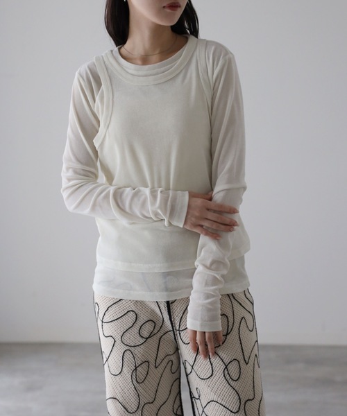 YENNA(イェンナ)の「シアーフロッキーレイヤードセット / Tシャツ+タンク(Tシャツ/カットソー・レディース・グレー/ブラック/アイボリー・FREE)」の4枚目の写真