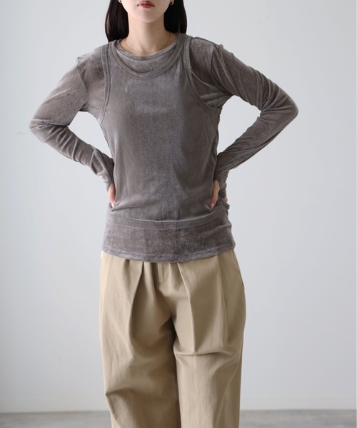 YENNA(イェンナ)の「シアーフロッキーレイヤードセット / Tシャツ+タンク(Tシャツ/カットソー・レディース・グレー/ブラック/アイボリー・FREE)」の19枚目の写真