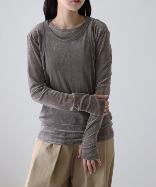 YENNA(イェンナ)の「シアーフロッキーレイヤードセット / Tシャツ+タンク(Tシャツ/カットソー・レディース・グレー/ブラック/アイボリー・FREE)」の18枚目の写真