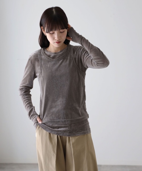 YENNA(イェンナ)の「シアーフロッキーレイヤードセット / Tシャツ+タンク(Tシャツ/カットソー・レディース・グレー/ブラック/アイボリー・FREE)」の20枚目の写真