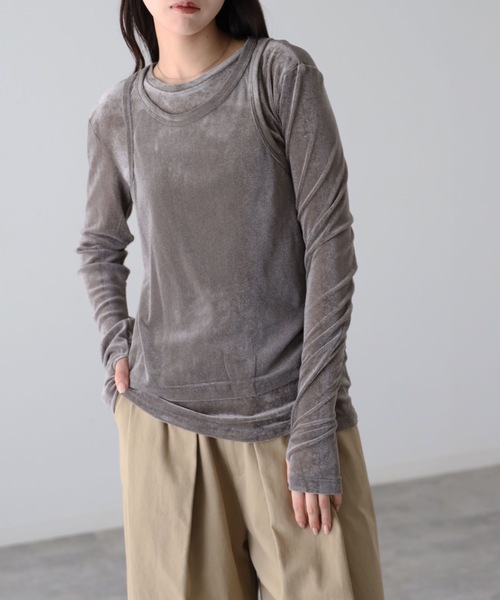 YENNA(イェンナ)の「シアーフロッキーレイヤードセット / Tシャツ+タンク(Tシャツ/カットソー・レディース・グレー/ブラック/アイボリー・FREE)」の21枚目の写真