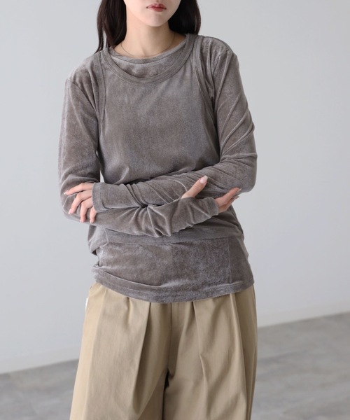 YENNA(イェンナ)の「シアーフロッキーレイヤードセット / Tシャツ+タンク(Tシャツ/カットソー・レディース・グレー/ブラック/アイボリー・FREE)」の22枚目の写真