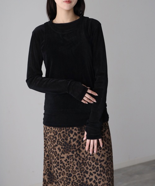 YENNA(イェンナ)の「シアーフロッキーレイヤードセット / Tシャツ+タンク(Tシャツ/カットソー・レディース・グレー/ブラック/アイボリー・FREE)」の11枚目の写真