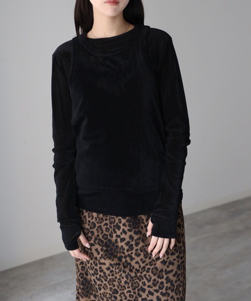 YENNA(イェンナ)の「シアーフロッキーレイヤードセット / Tシャツ+タンク(Tシャツ/カットソー・レディース・グレー/ブラック/アイボリー・FREE)」の12枚目の写真