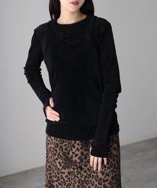 YENNA(イェンナ)の「シアーフロッキーレイヤードセット / Tシャツ+タンク(Tシャツ/カットソー・レディース・グレー/ブラック/アイボリー・FREE)」の13枚目の写真