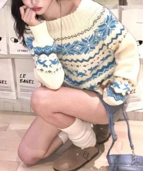 gossip！ロサンゼルス（ゴシップロサンゼルス）の「オフショルミックスデザインニットトップ（ニット/セーター・レディース・ブラック/ホワイト・FREE）」の6枚目の写真