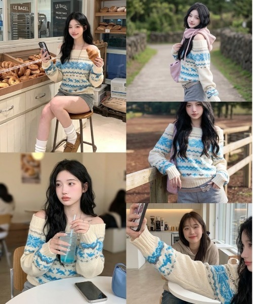 gossip！ロサンゼルス（ゴシップロサンゼルス）の「オフショルミックスデザインニットトップ（ニット/セーター・レディース・ブラック/ホワイト・FREE）」の15枚目の写真