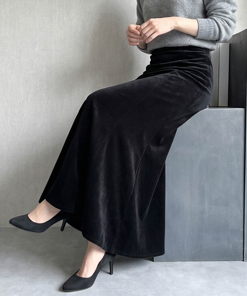 LOWO(ロワ)の「【S~2Lサイズ展開】マーメイドロングスカート(スカート・レディース・ブラック・L/M/2L/S)」の3枚目の写真
