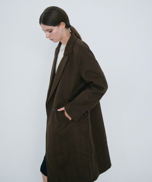 Rohwel(ローウェル)の「Oversized Tailored Long Coat / オーバーサイズテーラードロングコート(チェスターコート・レディース・ブラウン/ブラック・FREE)」の6枚目の写真