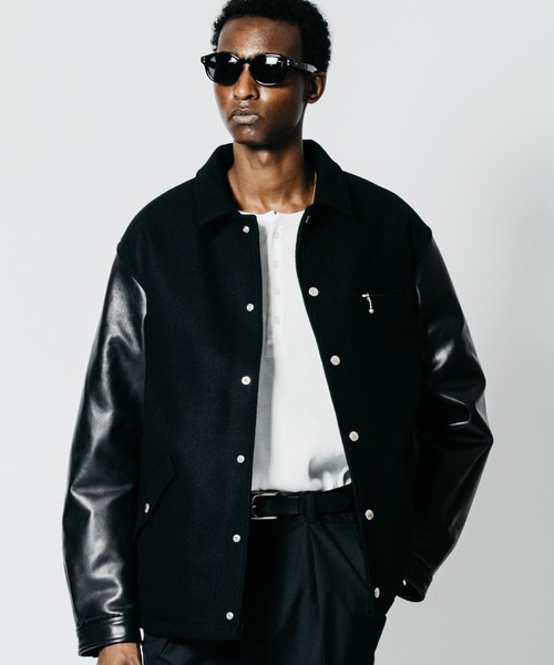 CRIMIE(クライミー)の「MELTON COMBINATION LEATHER SLEEVE SPORTS JACKET(ブルゾン・メンズ・ブラック・XXL/XL/L/M/S)」の1枚目の写真