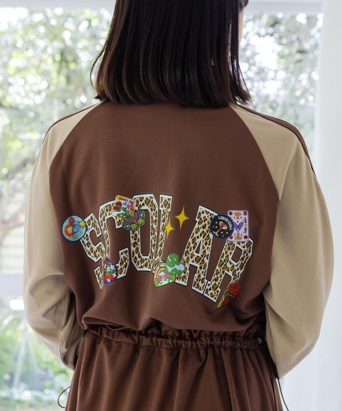 ScoLar(スカラー)の「ScoLar(スカラー) レオパードロゴ 配色ジャージワンピ(ワンピース・レディース・チャコールグレー/ブラック/ベージュ・MEDIUM)」の13枚目の写真