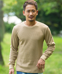 『CavariA/キャバリア』サーマルニット無地長袖ニットTシャツ【3ネックタイプから選べる】