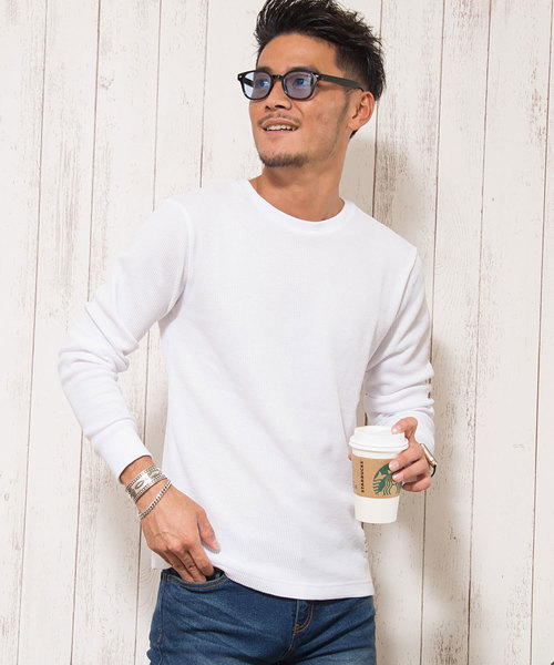 CavariA(キャバリア)の「【3ネックタイプから選べる】サーマルニット無地長袖ニットTシャツ / CARYU16-37(ニット/セーター)」|ホワイト系その他