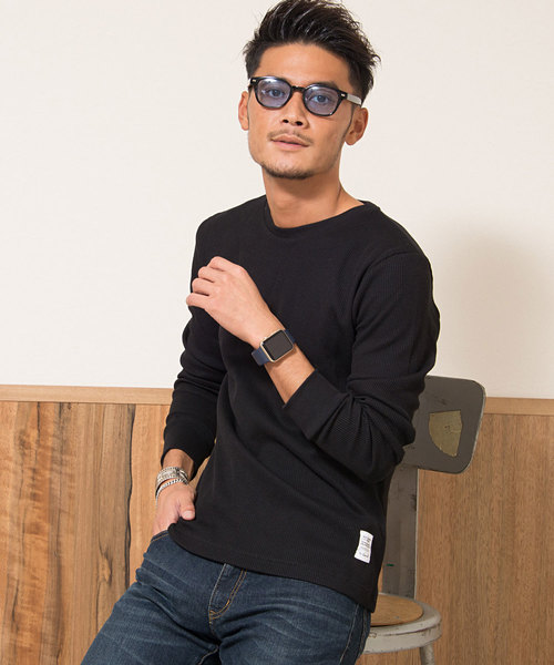 CavariA(キャバリア)の「【3ネックタイプから選べる】サーマルニット無地長袖ニットTシャツ / CARYU16-37(ニット/セーター)」|ブラック系その他