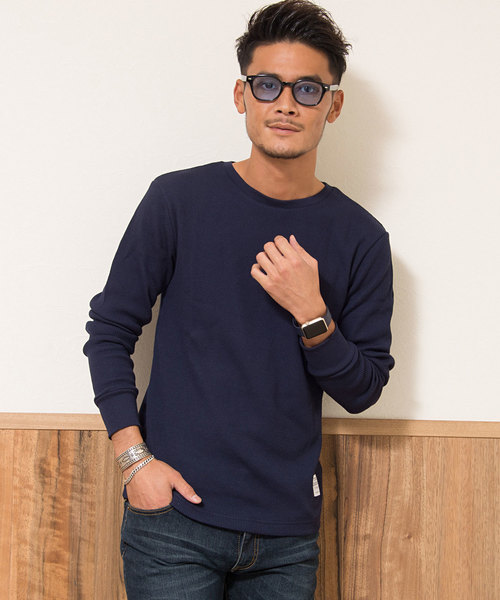 CavariA(キャバリア)の「【3ネックタイプから選べる】サーマルニット無地長袖ニットTシャツ / CARYU16-37(ニット/セーター)」|ブルー系その他