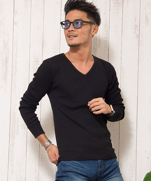 CavariA（キャバリア）の「『CavariA/キャバリア』サーマルニット無地長袖ニットTシャツ【3ネックタイプから選べる】（ニット/セーター・メンズ・ネイビー/ブラック/カーキ/ライトピンク/グレー/ホワイト/ベージュ/ベージュ系その他2/ベージュ系その他3/グリーン系その他/グリーン系その他2/グリーン系その他3/ブルー系その他/ピンク系その他/ブルー系その他3/ピンク系その他2/ピンク系その他3/ホワイト系その他/ホワイト系その他2/ホワイト系その他3/ブラック系その他/ブラック系その他2/ブラック系その他3/グレー系その他/グレー系その他2/グレー系その他3/ベージュ系その他/ブルー系その他2・L/LL/M/XL）」の7枚目の写真