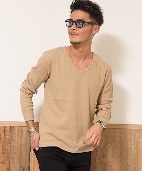 CavariA（キャバリア）の「『CavariA/キャバリア』サーマルニット無地長袖ニットTシャツ【3ネックタイプから選べる】（ニット/セーター・メンズ・ネイビー/ブラック/カーキ/ライトピンク/グレー/ホワイト/ベージュ/ベージュ系その他2/ベージュ系その他3/グリーン系その他/グリーン系その他2/グリーン系その他3/ブルー系その他/ピンク系その他/ブルー系その他3/ピンク系その他2/ピンク系その他3/ホワイト系その他/ホワイト系その他2/ホワイト系その他3/ブラック系その他/ブラック系その他2/ブラック系その他3/グレー系その他/グレー系その他2/グレー系その他3/ベージュ系その他/ブルー系その他2・L/LL/M/XL）」の15枚目の写真