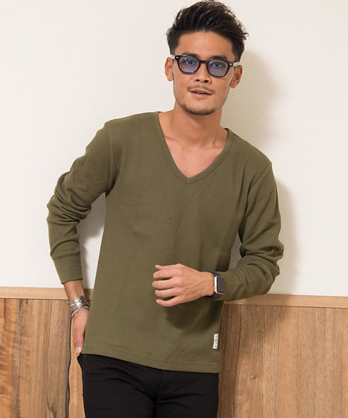 CavariA(キャバリア)の「【3ネックタイプから選べる】サーマルニット無地長袖ニットTシャツ / CARYU16-37(ニット/セーター)」|グリーン系その他2