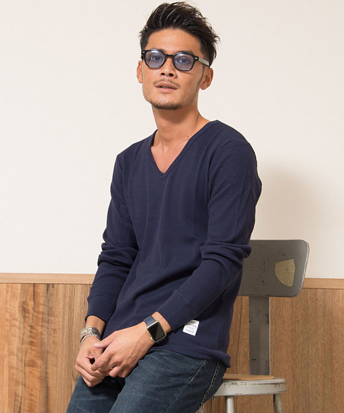 CavariA(キャバリア)の「【3ネックタイプから選べる】サーマルニット無地長袖ニットTシャツ / CARYU16-37(ニット/セーター)」|ブルー系その他2