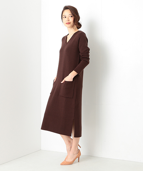 Demi Luxe Beams デミルクス ビームス の Demi Luxe Beams ミラノリブ Vネックニットワンピース ワンピース Wear